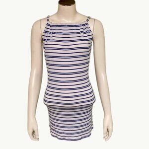 Cabi Womens Striped Sleeveless Dress With Tie Back Size L Rayon Spandex